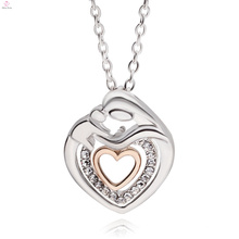 La mejor joyería personalizada del día de la madre Collar colgante de cristal doble corazón